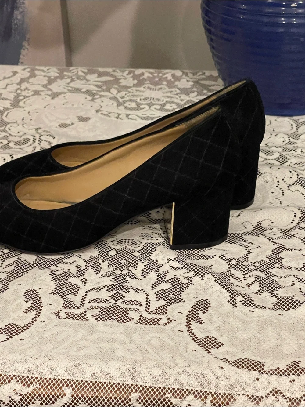 Talbots Black Quilted Suede Round-Toe Heels